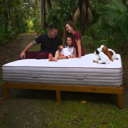 affordable organic bed solapedic eco choice dad mother daughter sitting edge square large