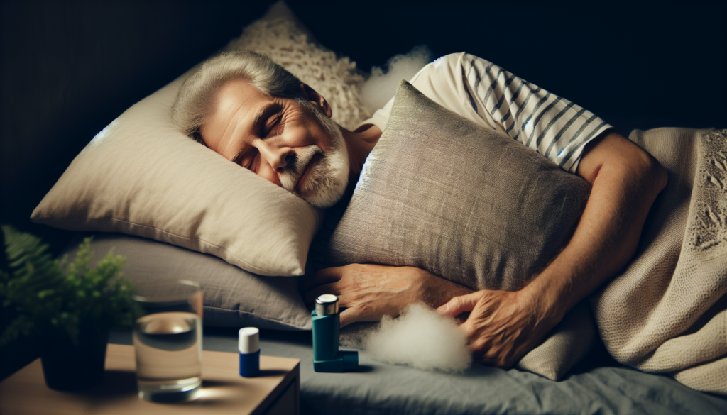 Illustration of a person with COPD sleeping on their side with elevated head